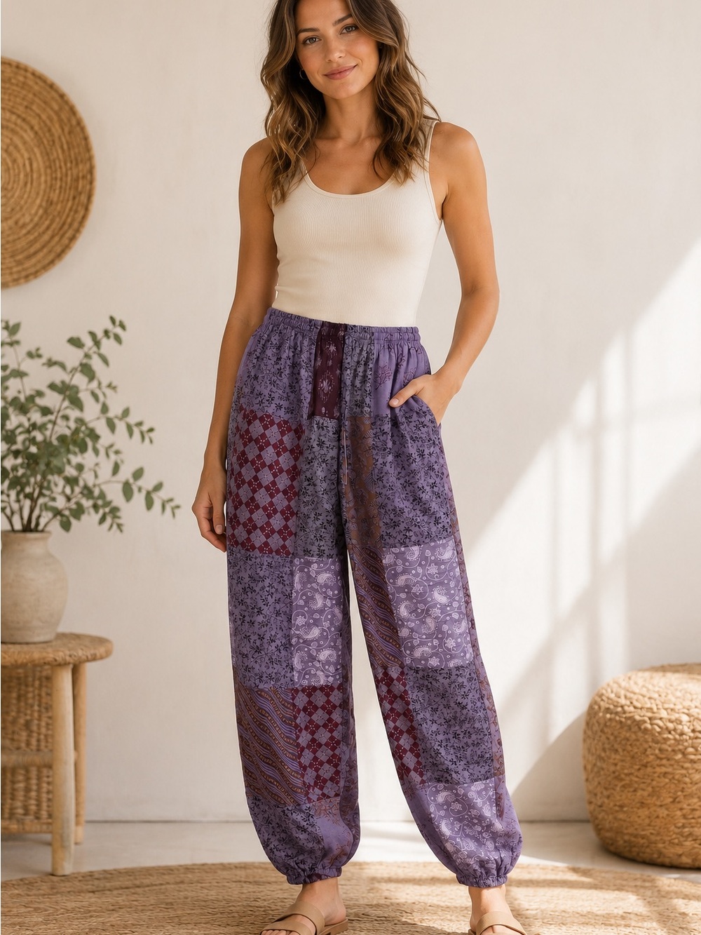 Rising International Purple Patchwork Jogger Pants